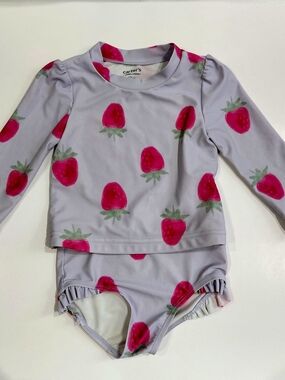 Carter's Used Whimiscal Lavender & Strawberry Swim Suit 2 Piece Size 18 Months